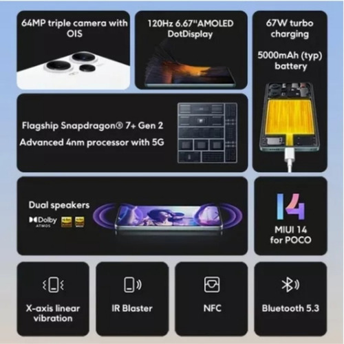 Xiaomi Poco F5 5g 12 Gb+256 Gb Snapdragon 7+ Gen 2 Oled 64 M