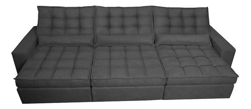 Sofá Retrátil e Reclinável 3,52m com Molas Ensacadas Cama Inbox Gold Tecido Suede Velusoft Preto