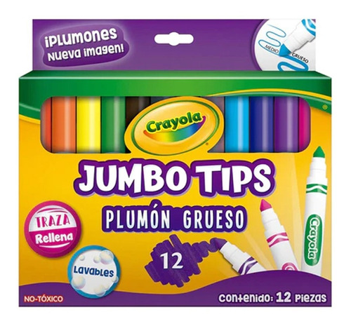Plumones Crayola Gruesos 12 Surtidos Jumbo Tips Lavables