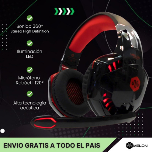 Imagen 2 de 10 de Auricular Gamer Melon Pc Ps4 Con Microfono Ajustable M5000