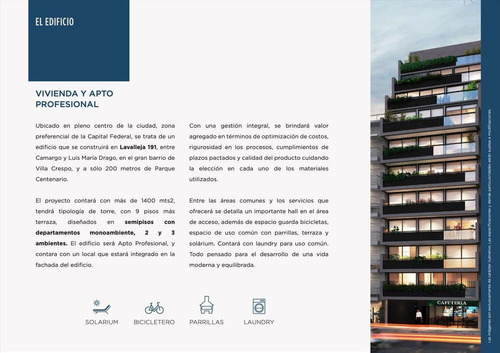 Imagen 5 de 9 de Excelente Monoambiente En Venta - En Construccion - Lavalleja Park - Villa Crespo | Lavalleja Al 100
