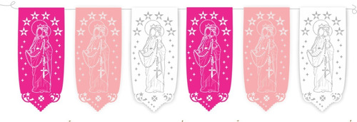 Tira Plástico Picado 1/3 Virgen Del Rosario Rosa Paq. 10 Pz.