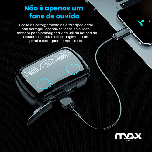 Fone De Ouvido Bluetooth Tws M10 Resistente A Água Com Nf-e Cor Preto