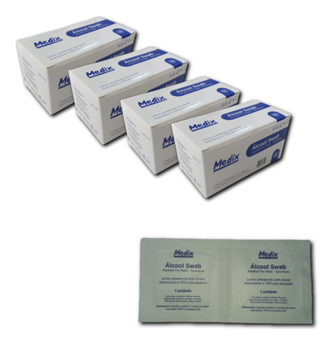 Kit Com 400 Álcool Swab - Medix - 4 Caixas