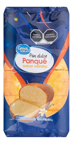 4 Pza Pan Dulce Great Value Panqué Sabor Vainilla 255 G