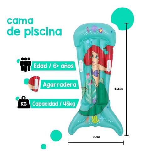 Salvavidas Cama Cola De Sirena Princesa Ariel Bestway Menta