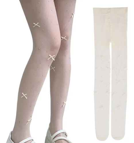 Medias Sexy Con Lazo Y Encaje, Calcetines De Red Bowknot Con