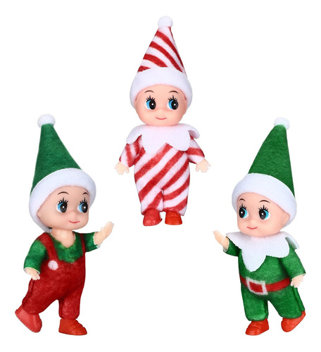 3 Piezas Pequeño Elfo Muñeca Navidad Elfo Gemelos Rojo Y Ver