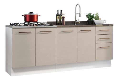 Mueble De Cocina 200cm Con Tarja Agata Blanco/crema