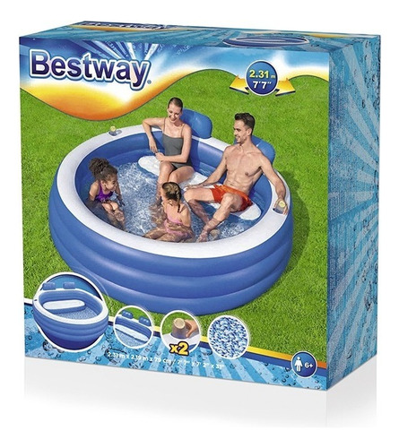 Alberca Inflable Familiar Circular Con Banca 231 Cm Bestway Color Azul