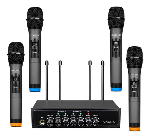 Set X 4 Micrófonos Inalámbricos Gadnic BT408 Uhf Bluetooth Color Negro Entrada Aux