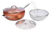 Comprar Wok Antiadherente Eternity Copper | Color Cobre | Cocina Saludable Sin Aceite | Distribución Uniforme Del Calor | Ideal Para Saltear, Freír, Hervir Y Cocinar Al Vapor
