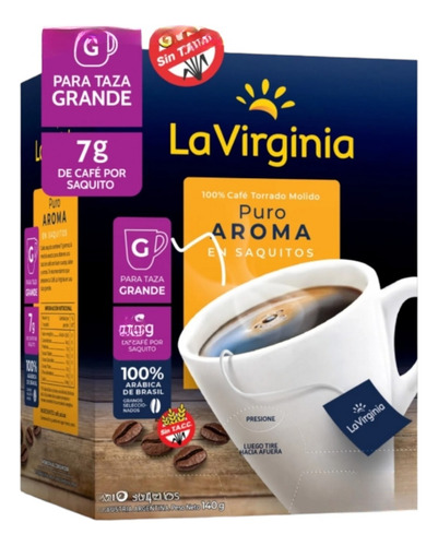 Café La Virginia De 20 Saquitos Arábica De Brasil Pack 3u