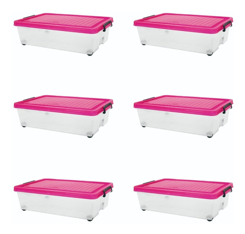 Imagen 1 de 9 de 6 Cajas Plásticas Paris Bajo Cama Con Ruedas 25 Lts