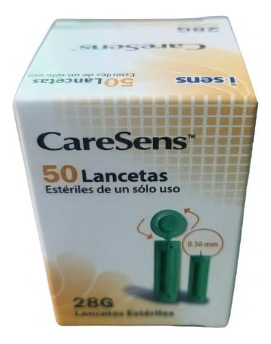 Lancetas Estériles Caresens 50u Para Medir Glicemia 28g Color Verde