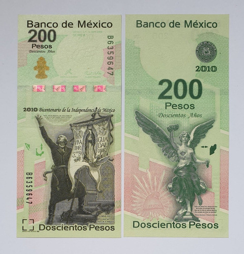Billetes Mundiales : Mexico Bicent. Independ. 200 Pesos 2008