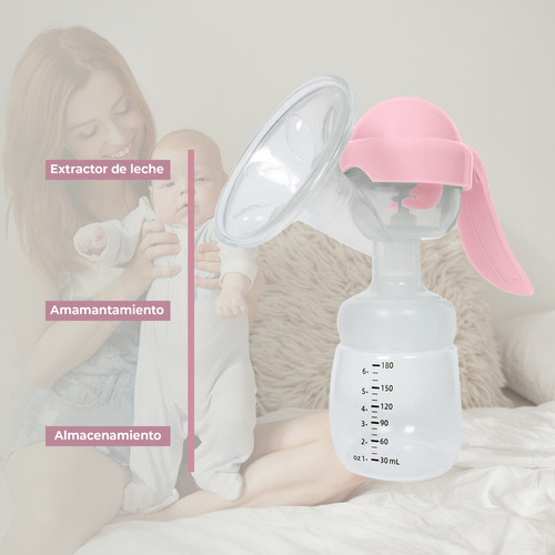 Extractor De Leche Manual Kiddos Con Recipiente De Almacenamiento, Cómodo, Portatil, Sacaleche Y Alimentación Bebe Color Rosa