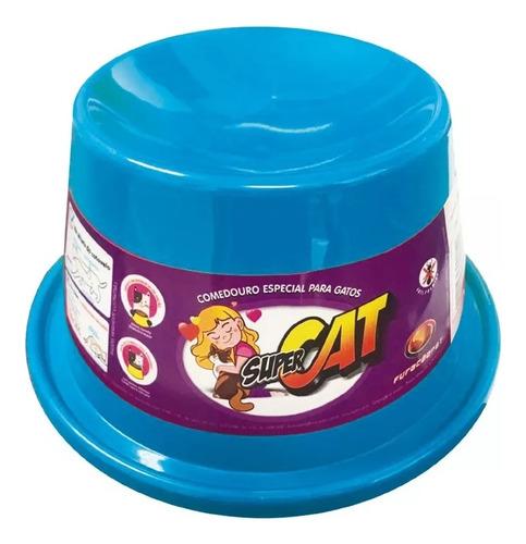 Comedouro Plástico P/ Gatos Super Cat 200ml Azul Furacão Pet
