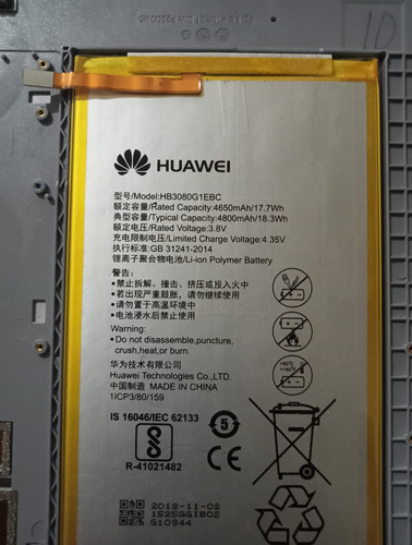 Carcasa Tapa Trasera Batería Huawei Qisags-l03 Mediapad T3 Plata (Usado)