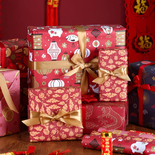 6 Uds Papel De Regalo De Año Nuevo Chino Papel De Regalo