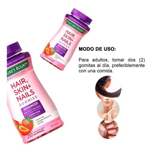Imagen 2 de 5 de Hair Skin & Nails 6,000mcg Of Biotin, 230 Gomitas