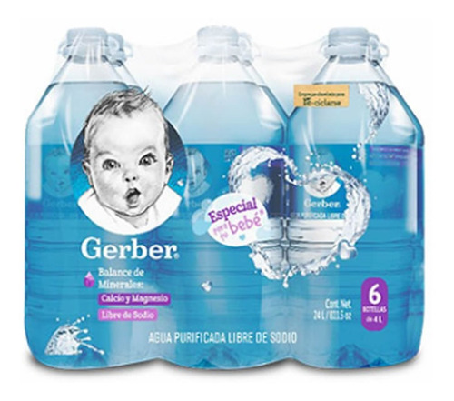 Agua Embotellada Gerber 6 Piezas De 4 Lt