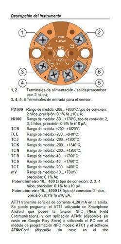 Transmisor Temperatura Programable Nfc Rtd Pt 100 1000 Ni Tc