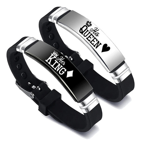 Pulseras Para Parejas King Queen Coronas Acero Inoxidable X2