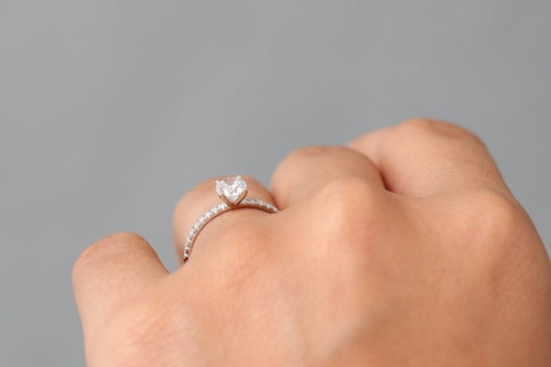 Anel De Noivado Solitario De Ouro 18k Diamante Meia Aliança