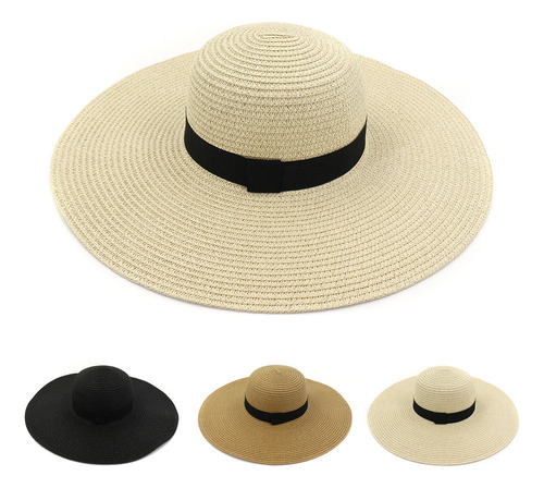 Sombrero De Paja De Ala Ancha Para Mujer, Protector Solar, S