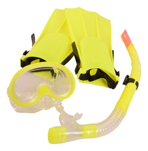 Equipo De Buceo Natacion Snorkel Mas Patas De Rana Y Mascara Color Amarillo