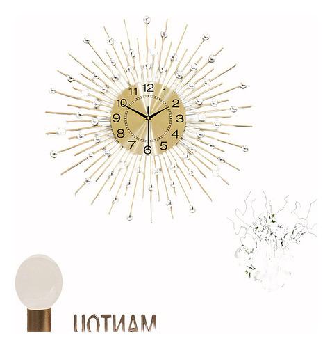 Reloj De Pared Grande Decoracion 60 Cm Dorado Elegante