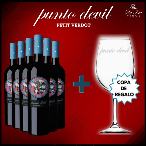 Imagen 2 de 10 de Vino Punto Devil Petit Verdot Caja X 6 X 750ml.