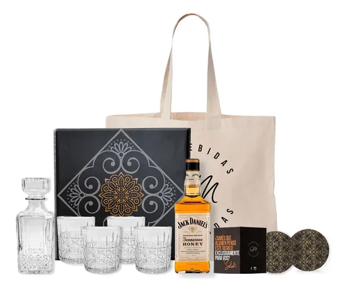 Jack Daniels Honey Whisky Box Con Decantador Y Cuatro Vasos
