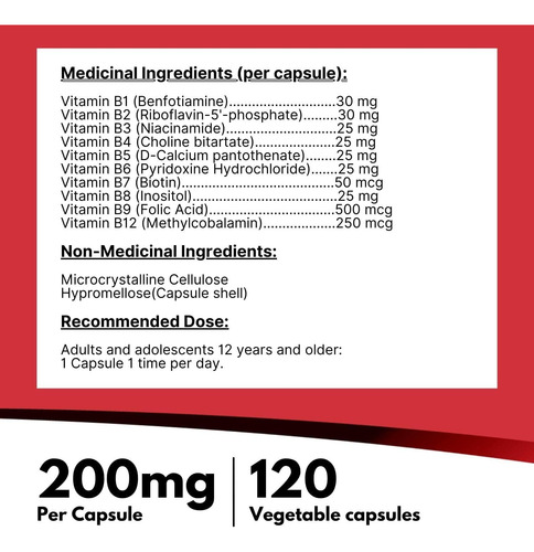 Nutridom Complejo Vitamina B 200 Mg 120 Tabletas Veganas