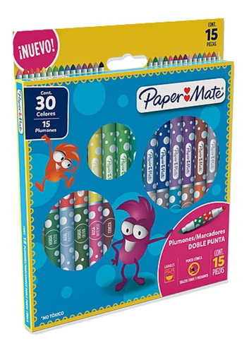 15 Plumones Marcadores Paper Mate Doble Punta 30 Colores 