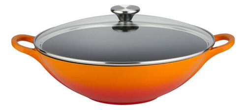 Wok Le Creuset Com Tampa De Vidro 32cm Signature Cozinha Cor Laranja