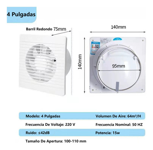 Extractor De Cocina De Baño De Turbina Blanca De 4 Pulgadas