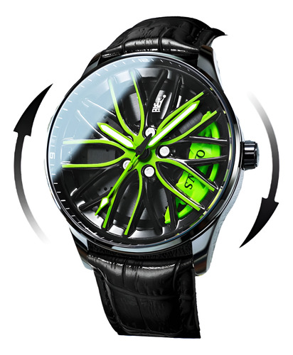 Reloj Deportivo Para Hombre De Rin Giratorio - Olevs Cuero Negro Verde Negro