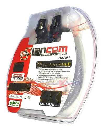 Cable Hdmi 2.0 De 1.80 Metros 4k 3d Lancom Conectores 24k