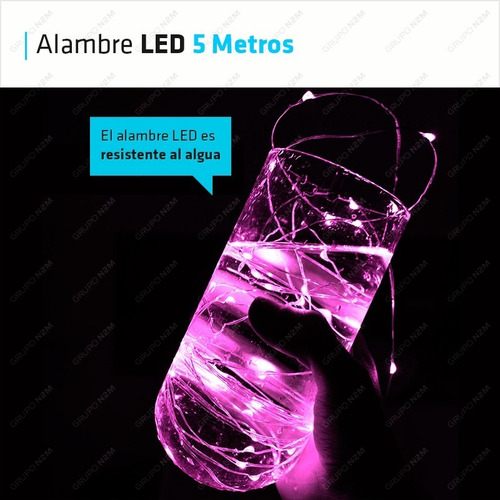 Imagen 4 de 10 de Alambre Luces Led 5 Metros Blanco Cable Hilo Tira Exterior Pilas Navidad