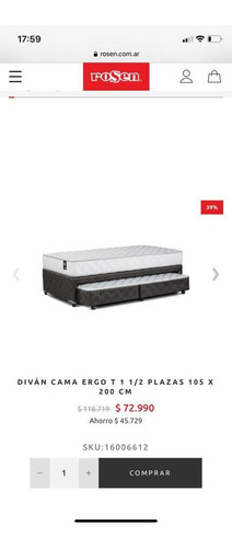 Diván Cama Rosen Ergo T 1 1/2 Plazas 105 X200cm.