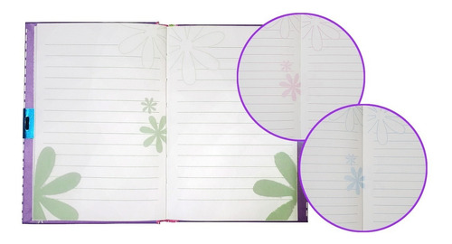 Diário Caderno Rosa C/ Chave Cadeado Coração Roxo