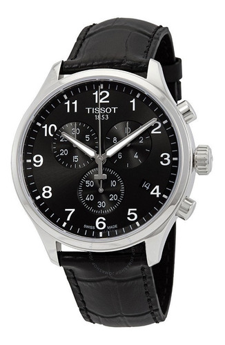Reloj Tissot T116.617.16.057.00 Chrono Xl con bisel de piel negro, color plateado