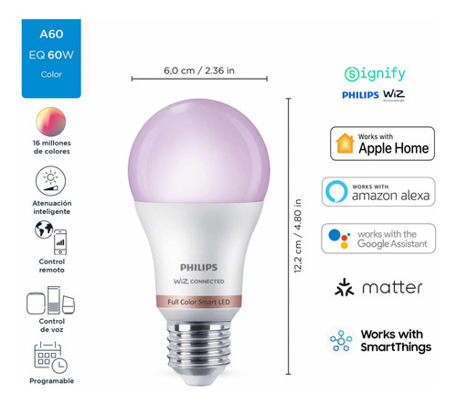 Imagen 4 de 10 de Philips Smart E27 Wiz Wi-fi Multicolores Matter Google Alexa