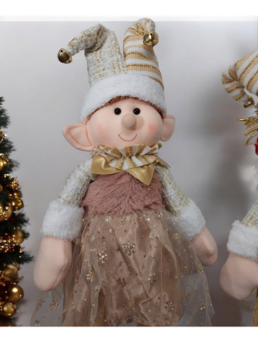 Set Muñecos Duende Patilarga De Navidad Dorado