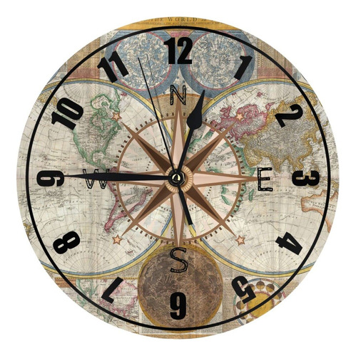 Wgnnvot Nautical Map World Compass Rose Travel - Reloj De P.