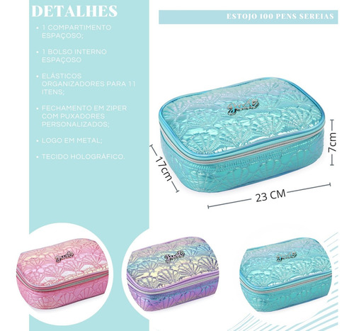 Mochila Escolar Lancheira E Estojo Menina Concha Sereia Cor Rosa