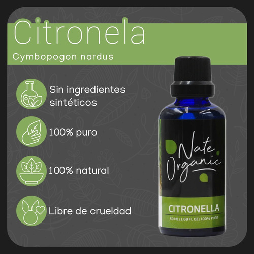 Aceite Esencial Citronela 100% Puro Nat 50 Ml Nate Organic