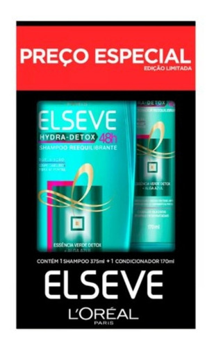 Imagem 2 de 3 de Kit Shampoo 375ml + Condicionador 170ml Hydra Detox Elseve